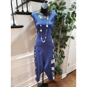 Aqua Womens Blue Stretch Casual Tie Waist Sleeveless Round Neck Jumpsuit Size M